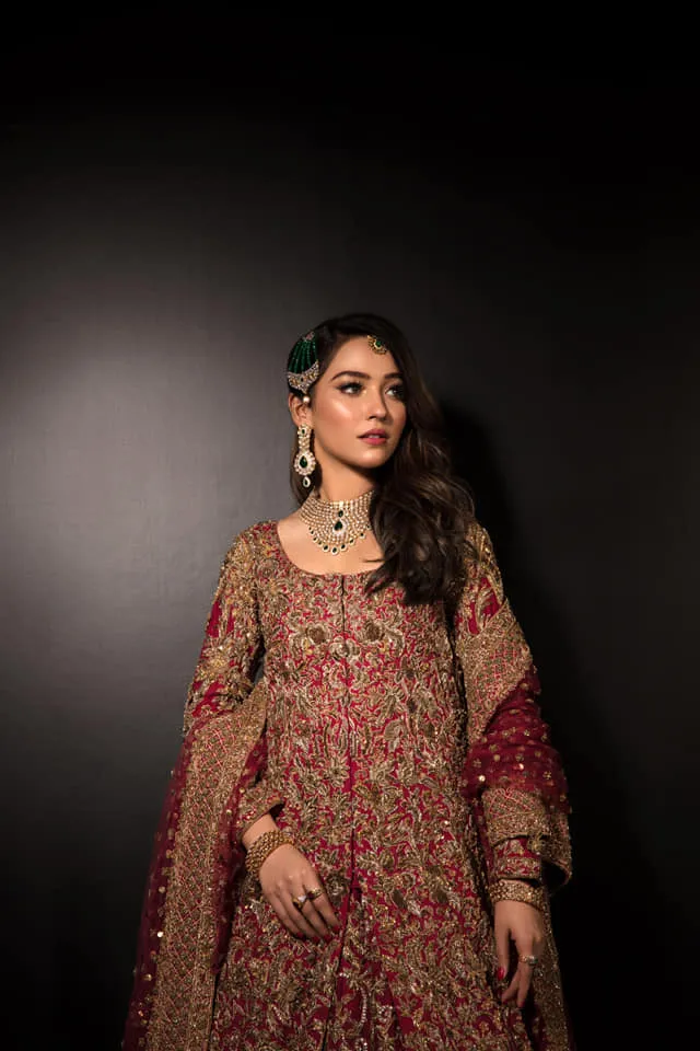 Heavy Indian Golden Red Lehenga Bridal Attire #BN1196