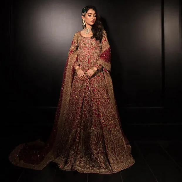 Heavy Indian Golden Red Lehenga Bridal Attire #BN1196