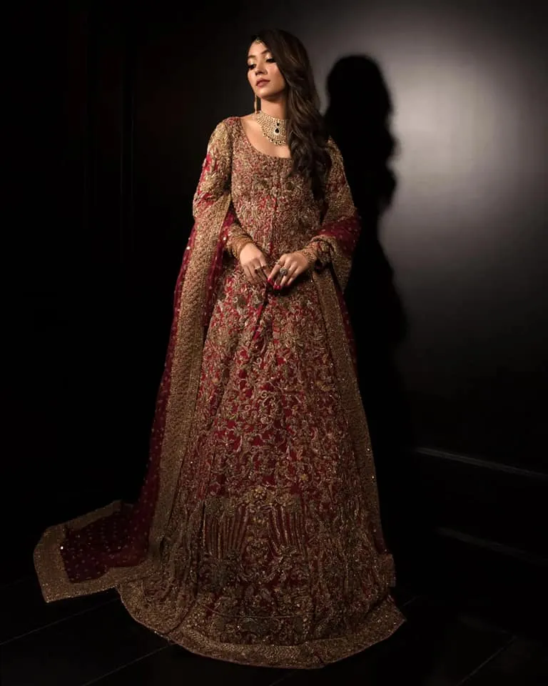 Heavy Indian Golden Red Lehenga Bridal Attire #BN1196