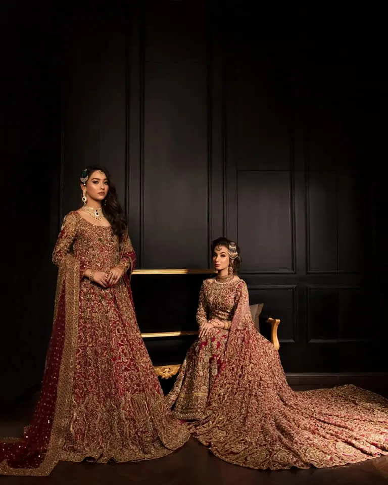 Heavy Indian Golden Red Lehenga Bridal Attire #BN1196