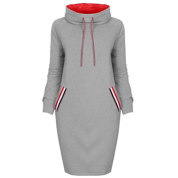 High Neck Drawstring Pocket Pencil Dress