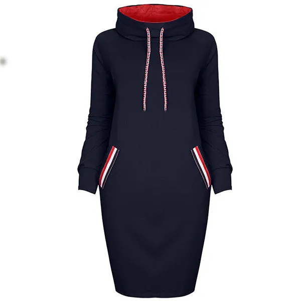 High Neck Drawstring Pocket Pencil Dress