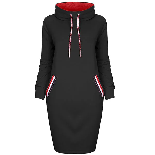 High Neck Drawstring Pocket Pencil Dress