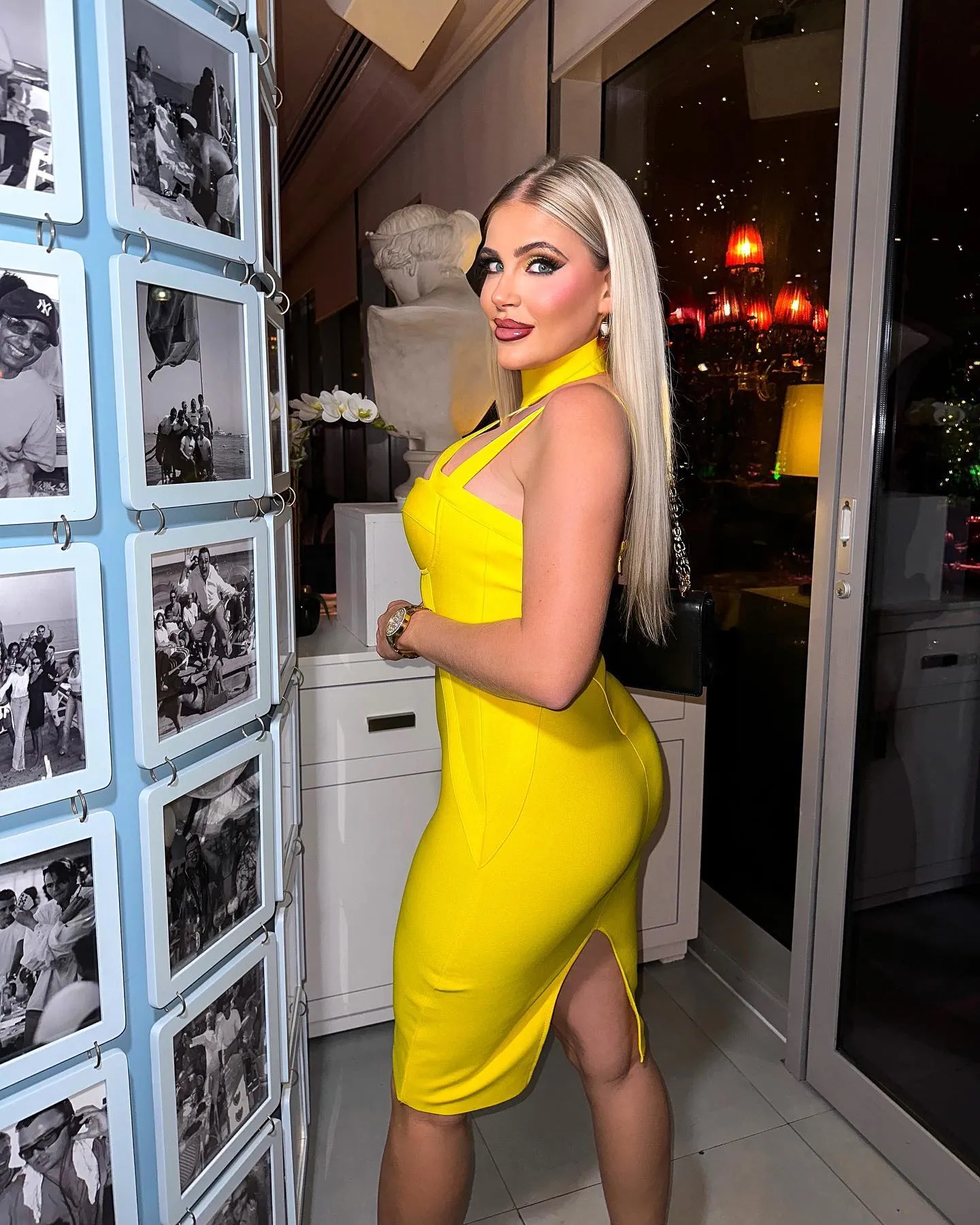 High Neck Hollow out Midi Bandage Dress