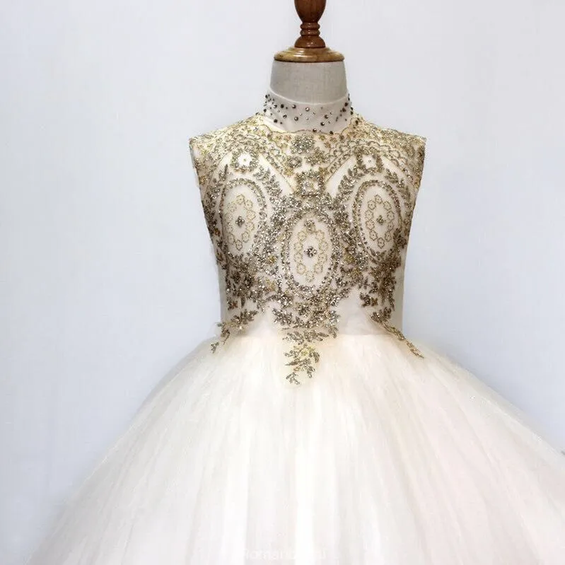 High Neck Sleeveless Beading Tutu, Gorgeous Flower Girl Dresses, FG0120