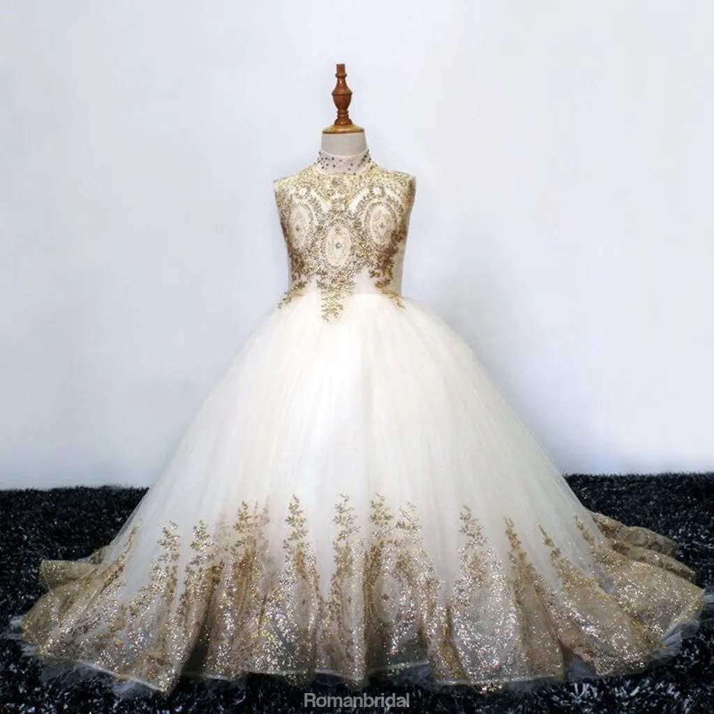 High Neck Sleeveless Beading Tutu, Gorgeous Flower Girl Dresses, FG0120