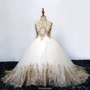 High Neck Sleeveless Beading Tutu, Gorgeous Flower Girl Dresses, FG0120