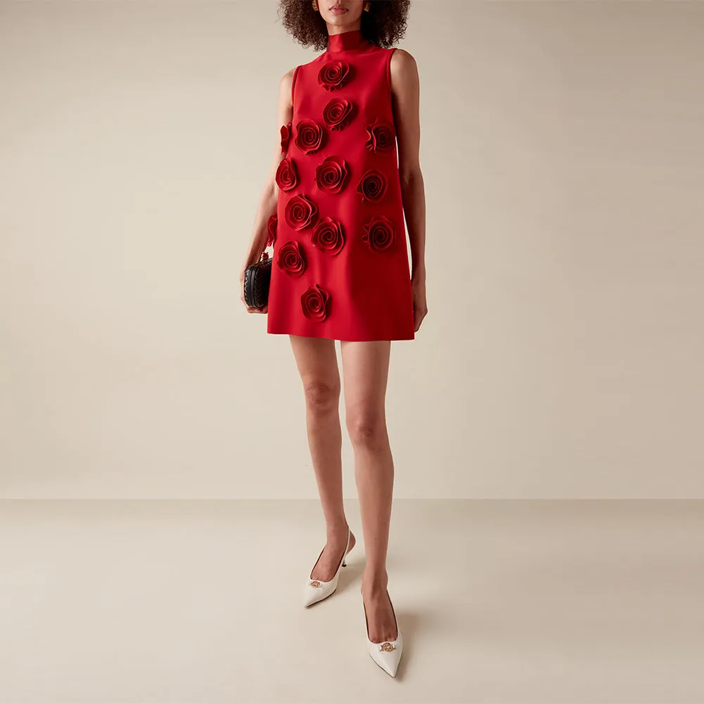 High Neck Sleeveless Flowers Mini Dress KLYF1277