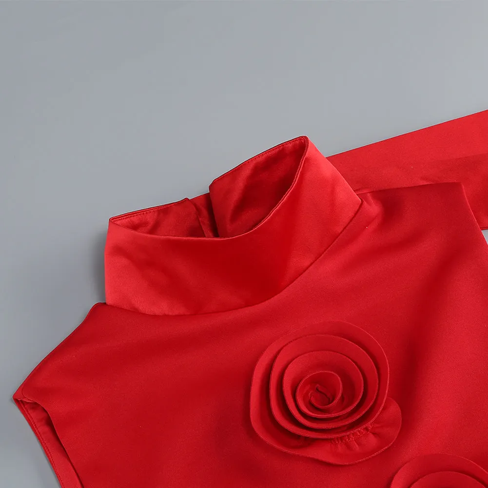High Neck Sleeveless Flowers Mini Dress KLYF1277