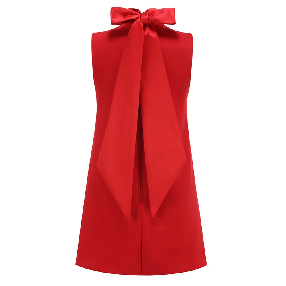 High Neck Sleeveless Flowers Mini Dress KLYF1277