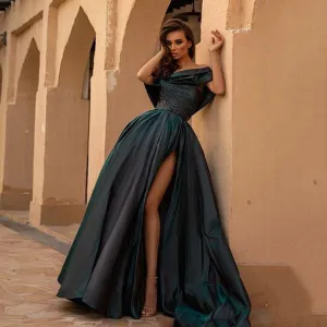 High Side Split Satin Prom Dresses Long Evening Gowns