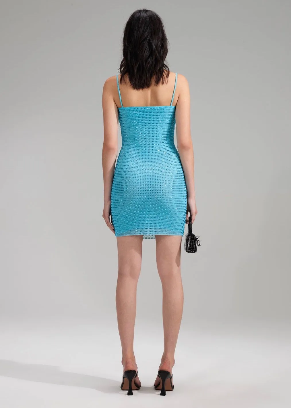 Hot Fix Mesh Cowl Mini Dress (Blue)