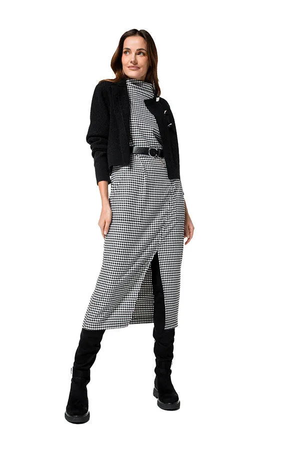 HOUNDSTOOTH SLIGHTLY FITTED STRETCH DRESS