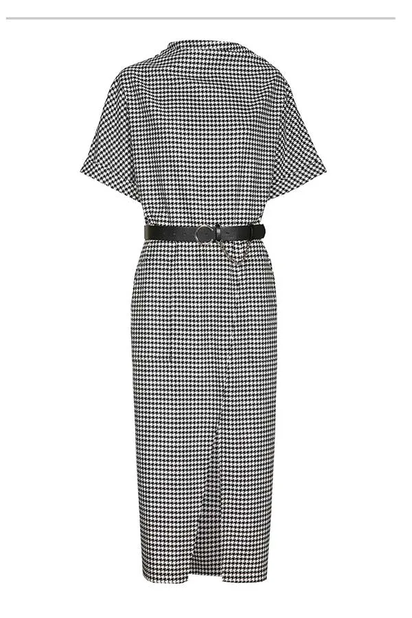HOUNDSTOOTH SLIGHTLY FITTED STRETCH DRESS