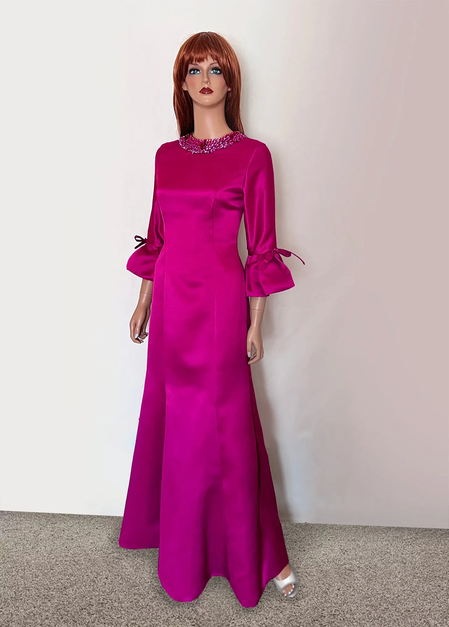 Icaria 3/4 Sleeve Gown with Crystal Embellished Neckline