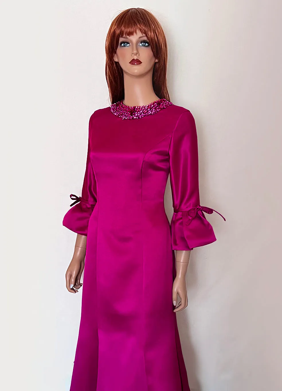Icaria 3/4 Sleeve Gown with Crystal Embellished Neckline