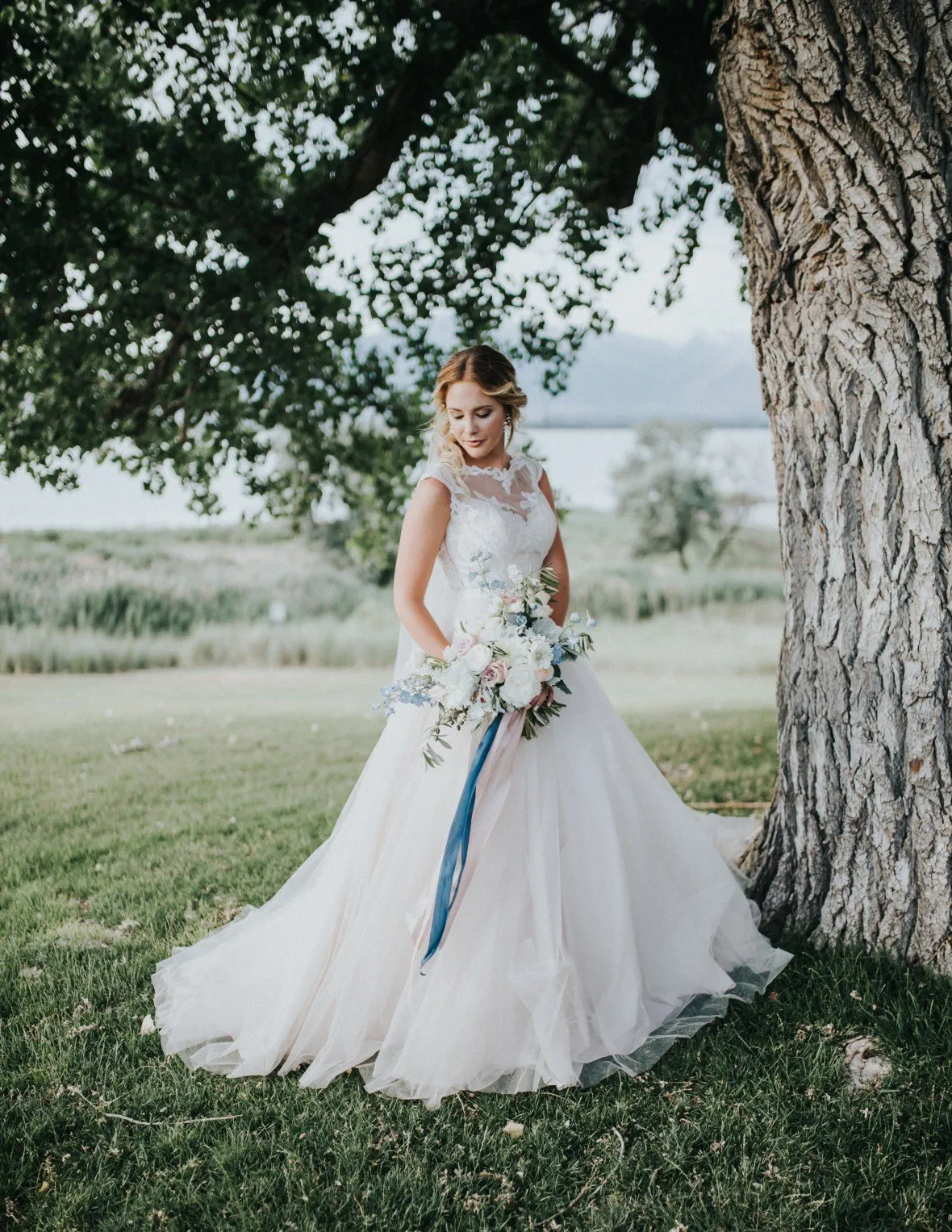 Illusion Neckline Lace Bride Dress with Tulle Skirt