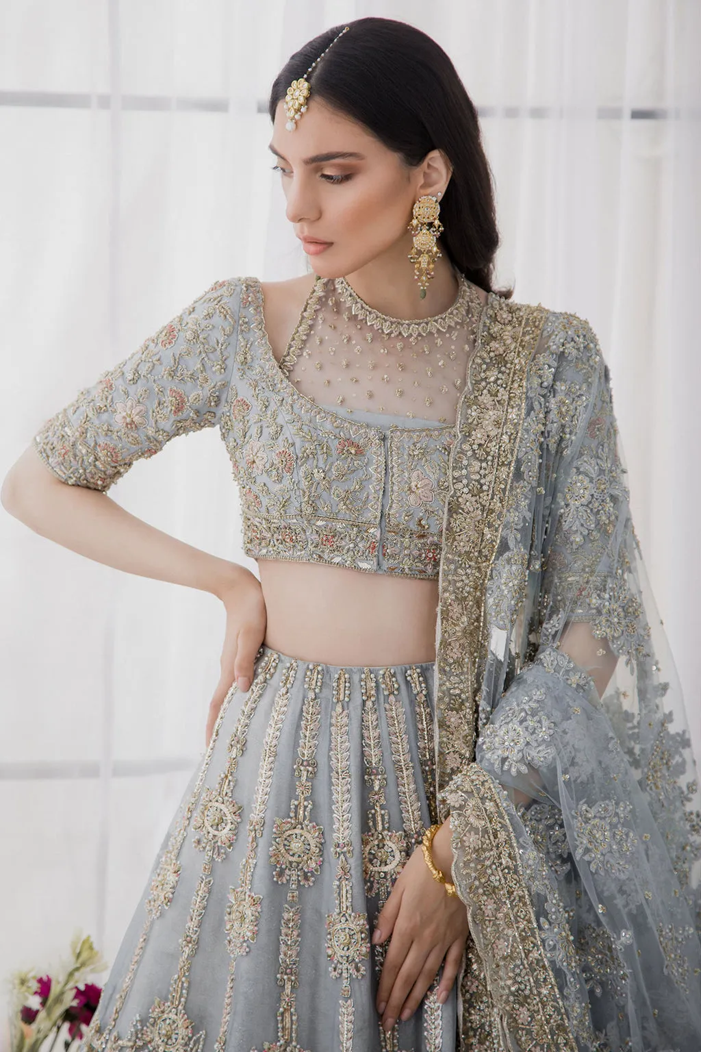 Indian Ice Blue Lehenga Choli for Bridal Wear #BN1218