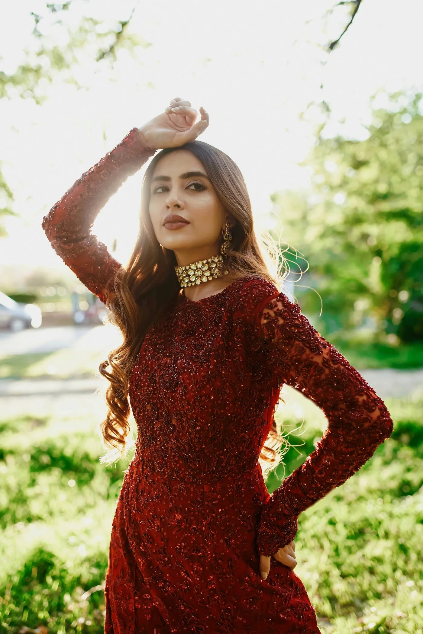 Indian Plain Red Lehenga in Mermaid Gown Style #BN1174