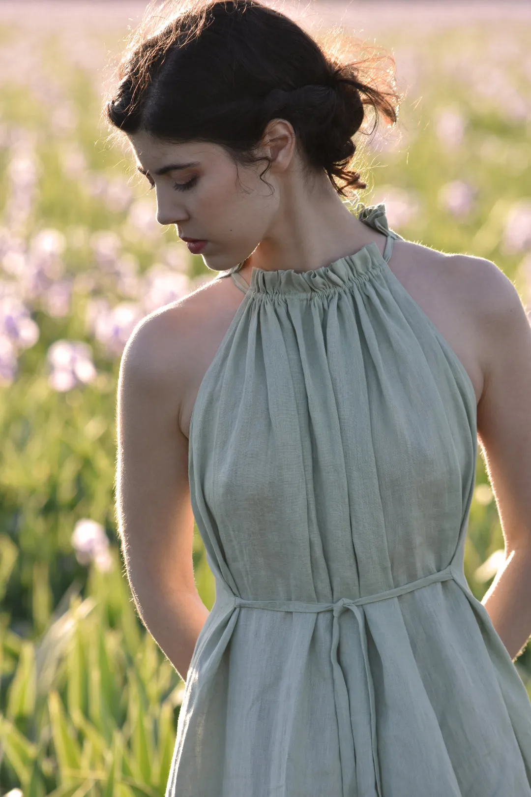 Iris Gown in Celadon Linen - Long or Midi (Pre-Order, Ships April 15)