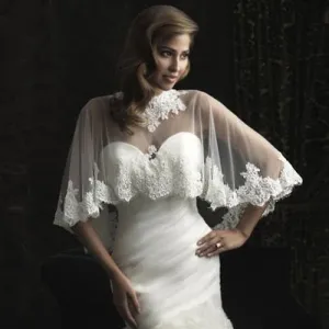 Ivory Bridal Accessory Dress Wrap High Neck With Appliques Lace Bolero