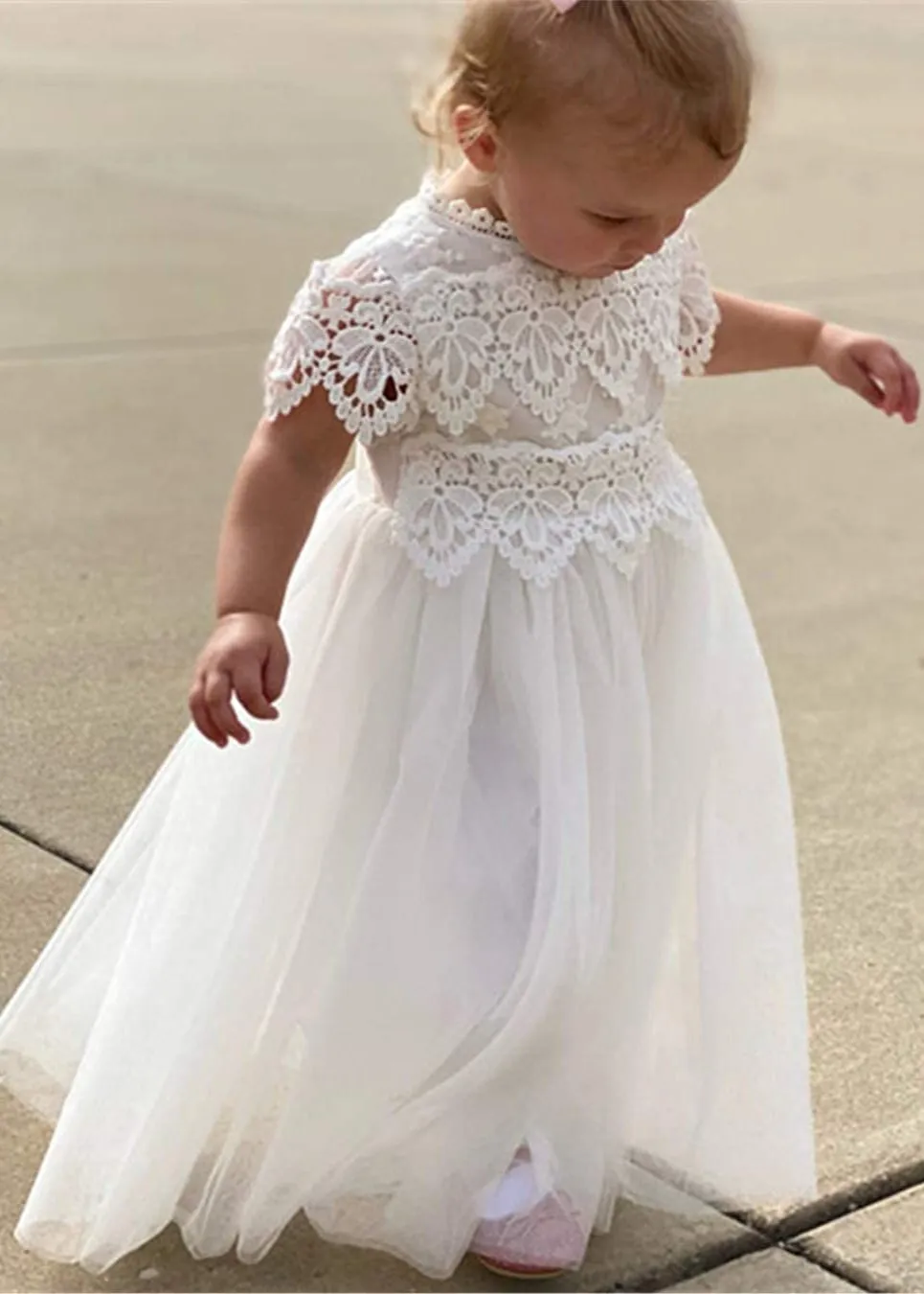 Jasmine Lace Communion Girl Dress in White