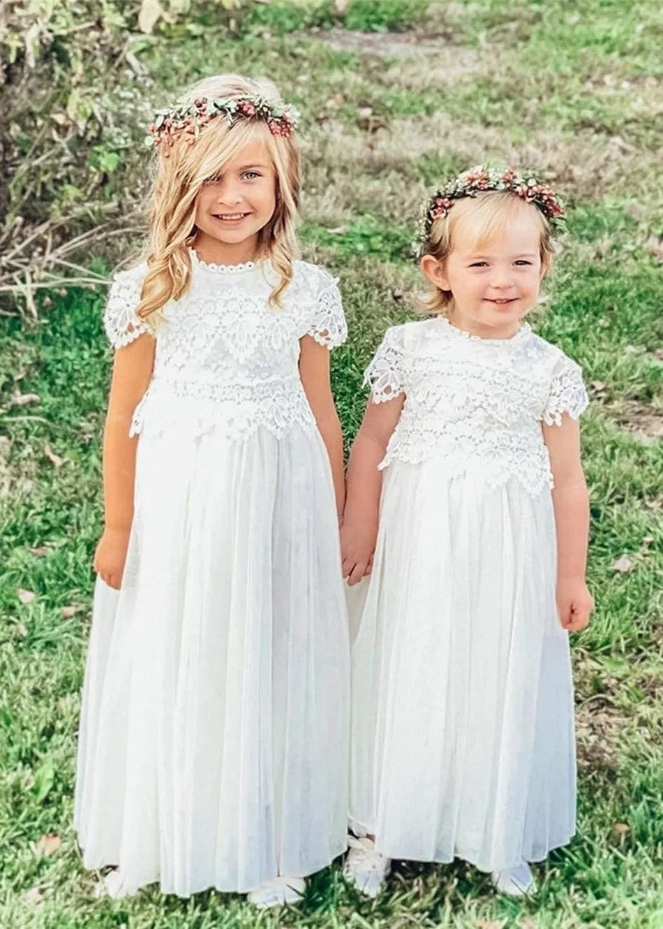 Jasmine Lace Communion Girl Dress in White