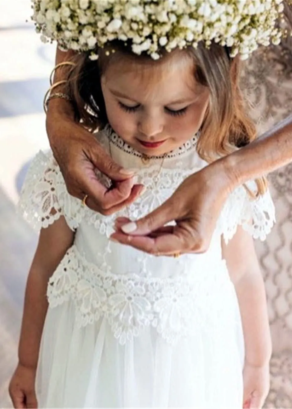 Jasmine Lace Communion Girl Dress in White