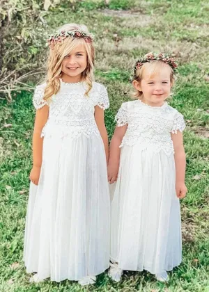 Jasmine Lace Communion Girl Dress in White