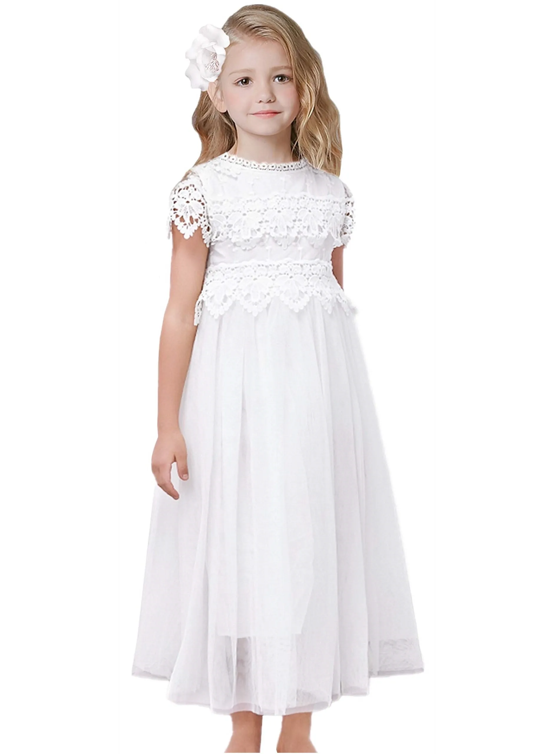 Jasmine Lace Communion Girl Dress in White