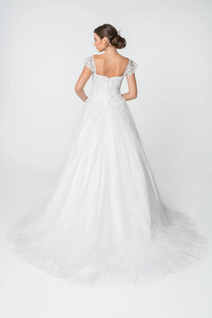 Jewel and Lace Embellished Glitter Mesh Wedding Gown