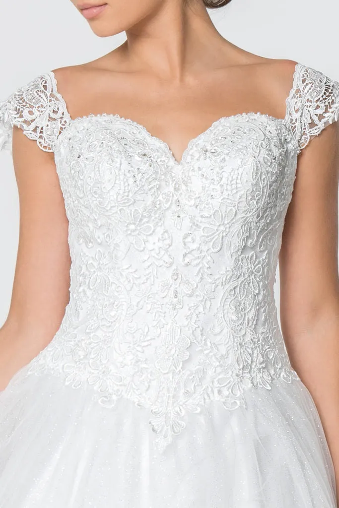 Jewel and Lace Embellished Glitter Mesh Wedding Gown