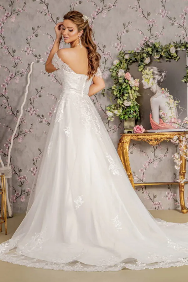 Jewel Embroidery Off Shoulder Mesh A-line Wedding Gown