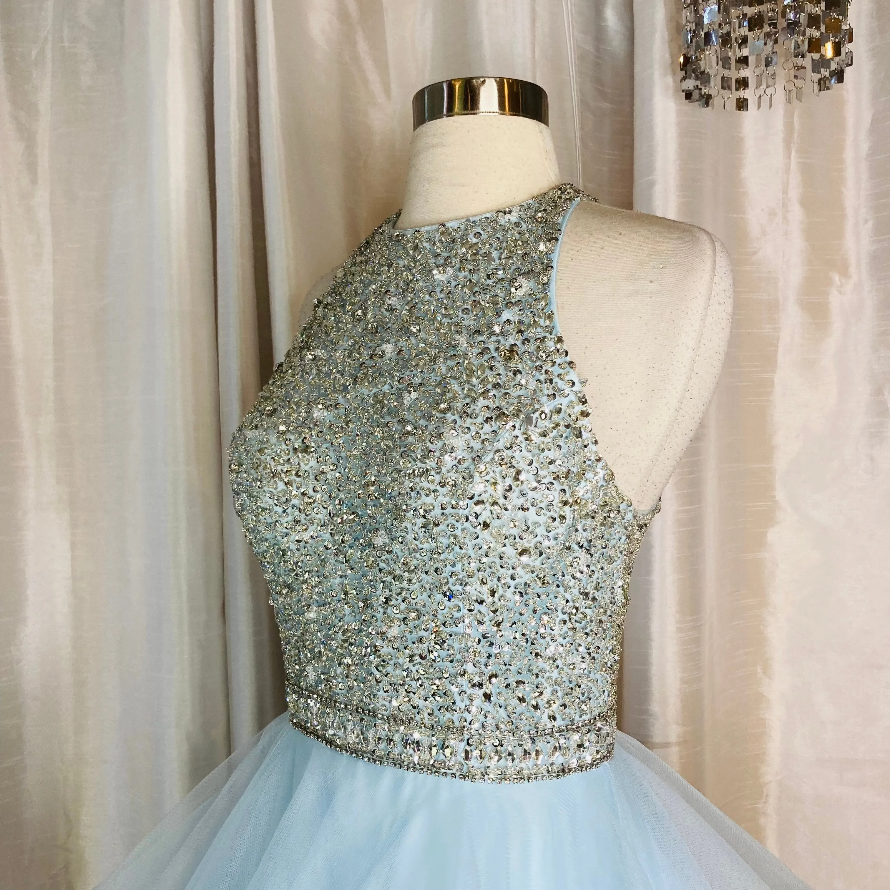 JOVANI Style #00461 Light Blue Tiered Gown Size 6