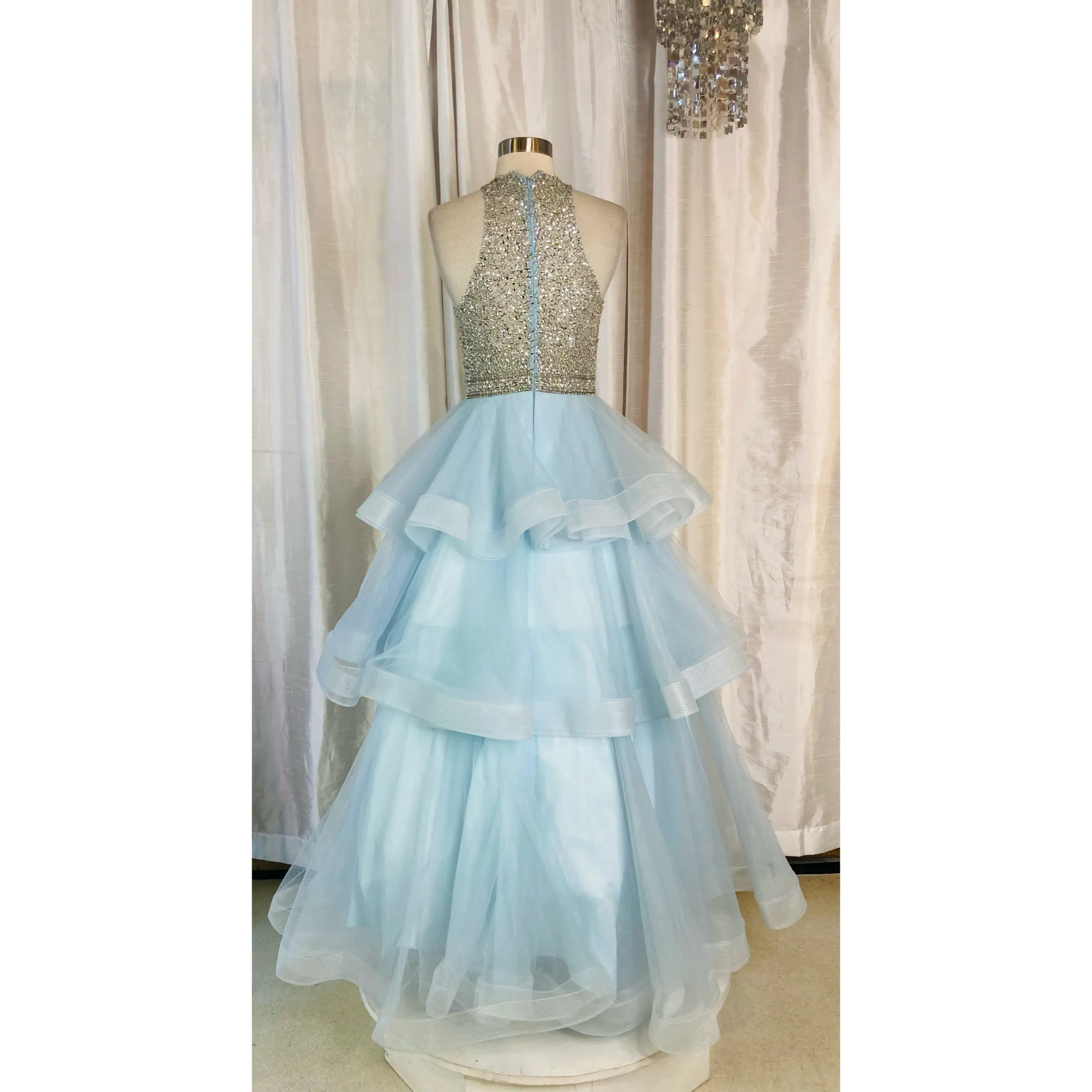 JOVANI Style #00461 Light Blue Tiered Gown Size 6