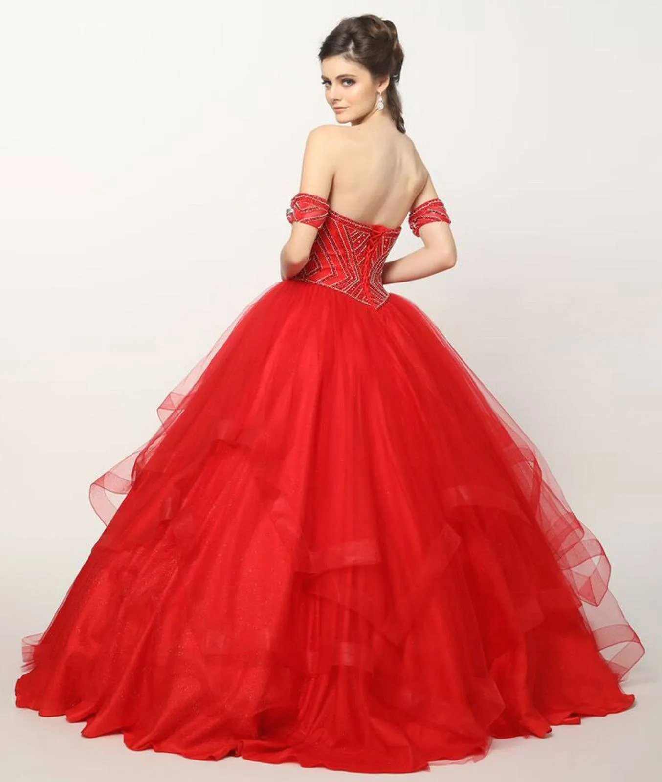 Juliet 1424 Quinceanera Ball Gown Tulle Skirt Arm Bands Beaded Bodice