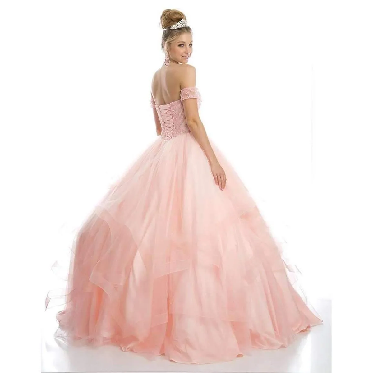 Juliet 1424 Quinceanera Ball Gown Tulle Skirt Arm Bands Beaded Bodice