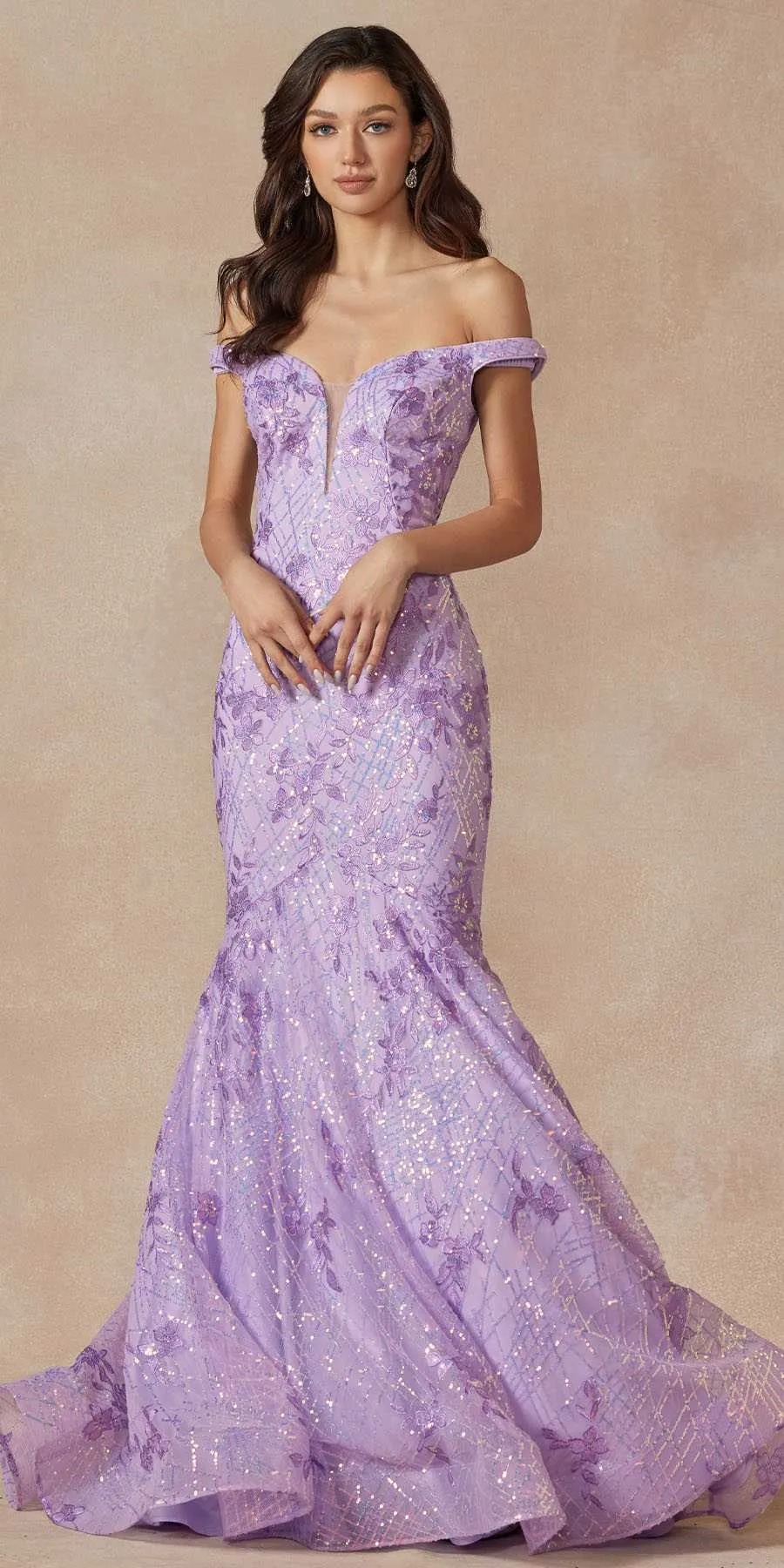 Juliet 2412 Mermaid Gown Plunging Deep V Illusion Neckline Off the Shoulder