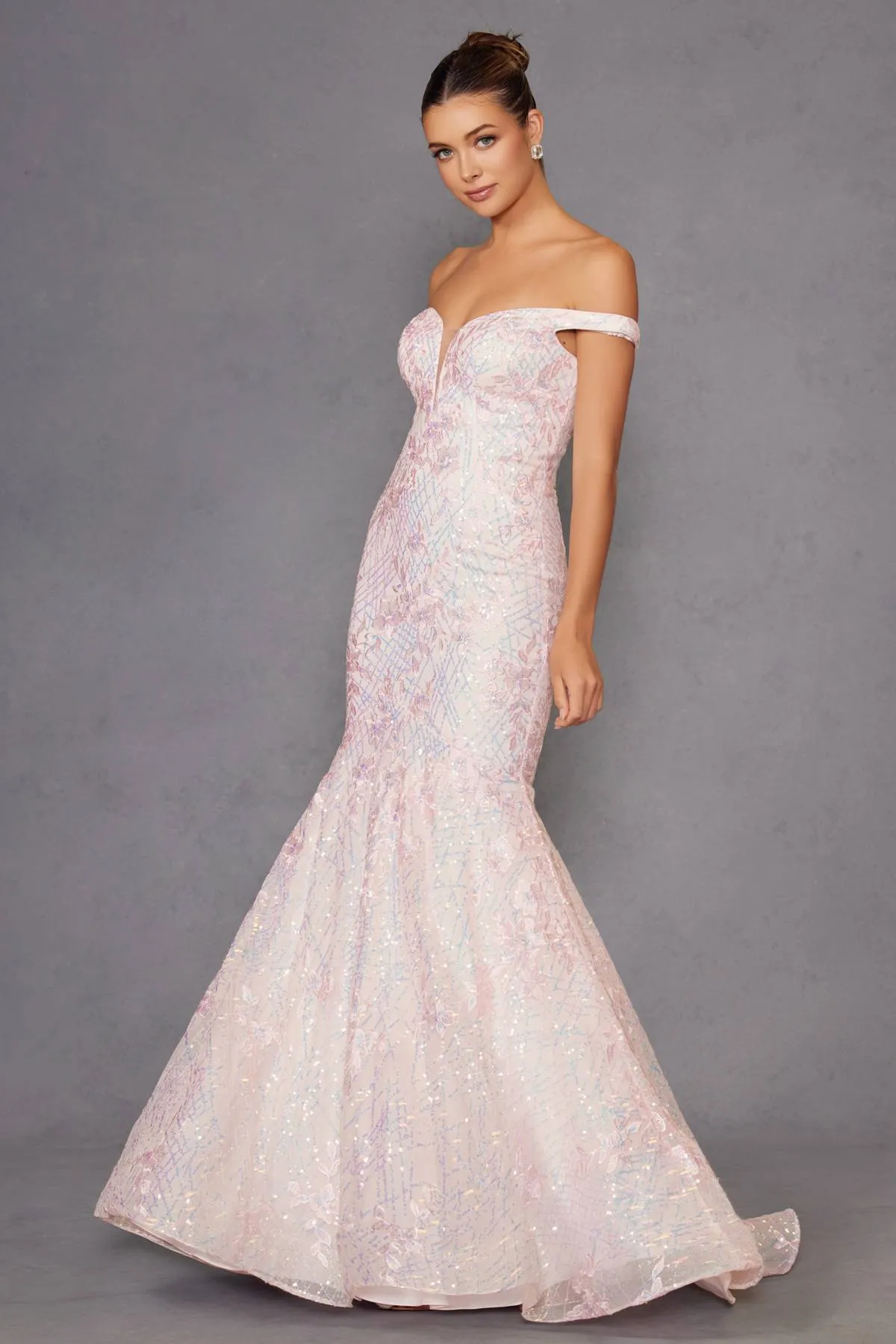Juliet 2412 Mermaid Gown Plunging Deep V Illusion Neckline Off the Shoulder