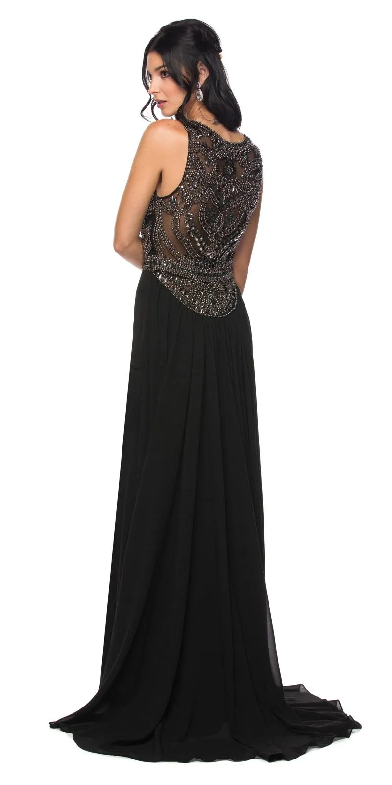 Juliet 628 Embellished Bodice Fit and Flare Prom Gown with Train
