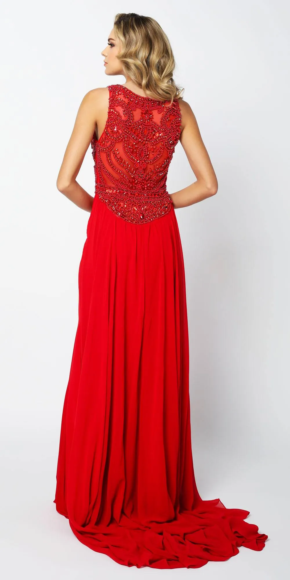 Juliet 628 Embellished Bodice Fit and Flare Prom Gown with Train