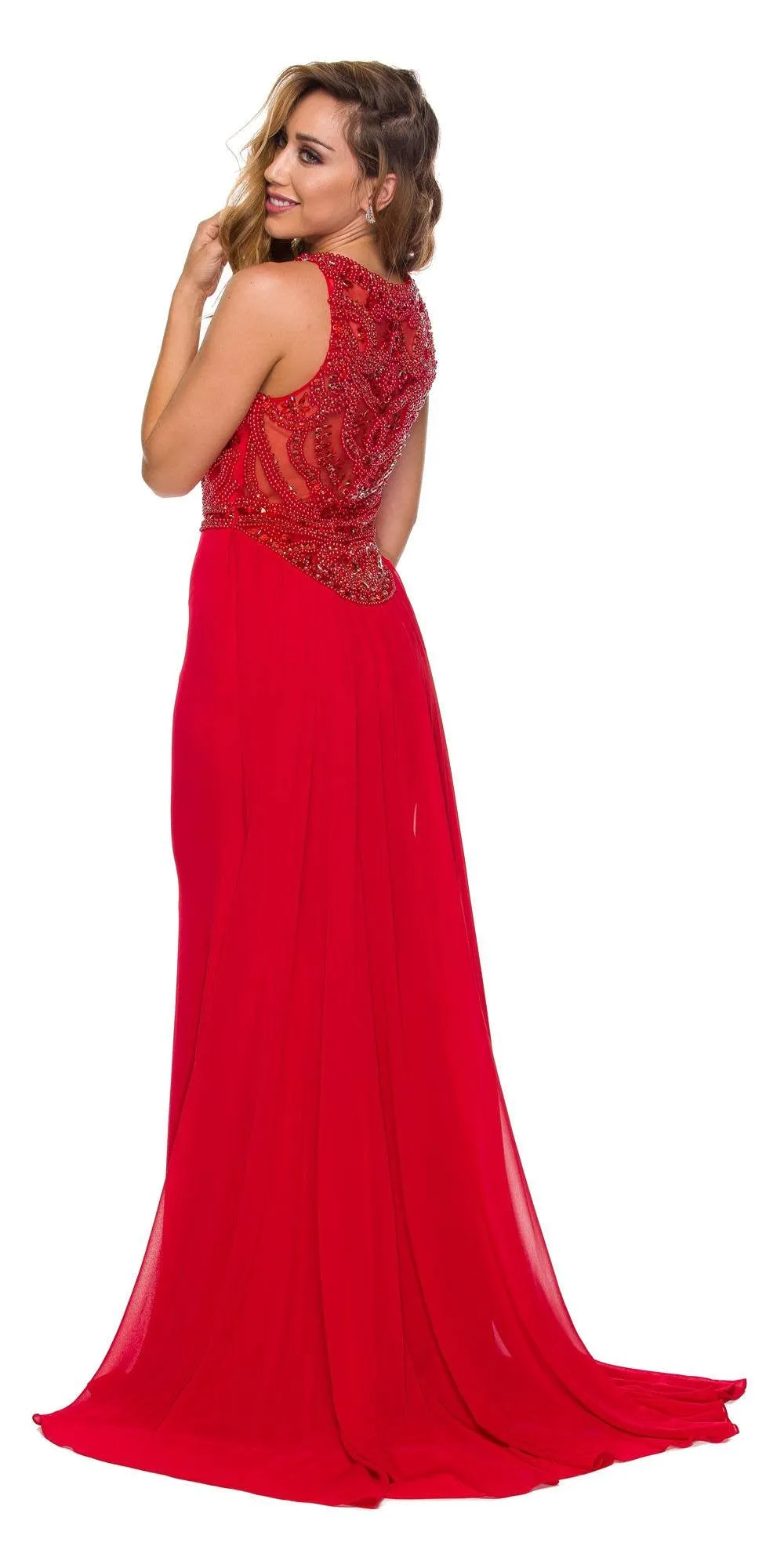 Juliet 628 Embellished Bodice Fit and Flare Prom Gown with Train