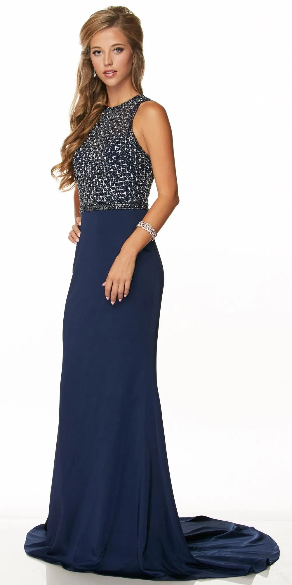 Juliet 649 Long Dress Embellished Bodice Keyhole Back