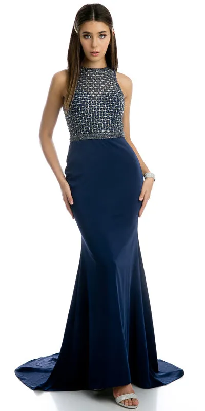 Juliet 649 Long Dress Embellished Bodice Keyhole Back