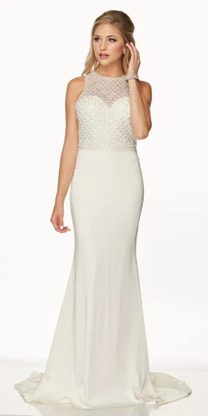 Juliet 649 Long Dress Embellished Bodice Keyhole Back
