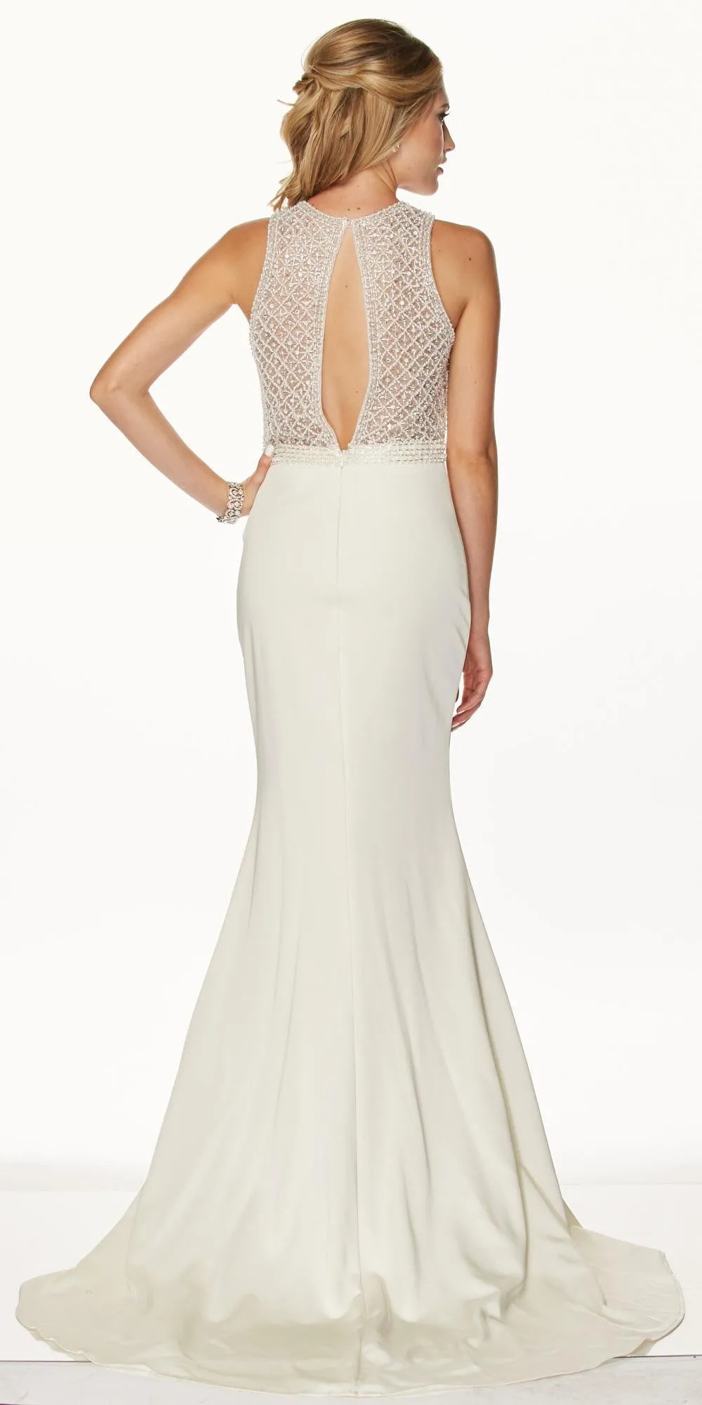 Juliet 649 Long Dress Embellished Bodice Keyhole Back
