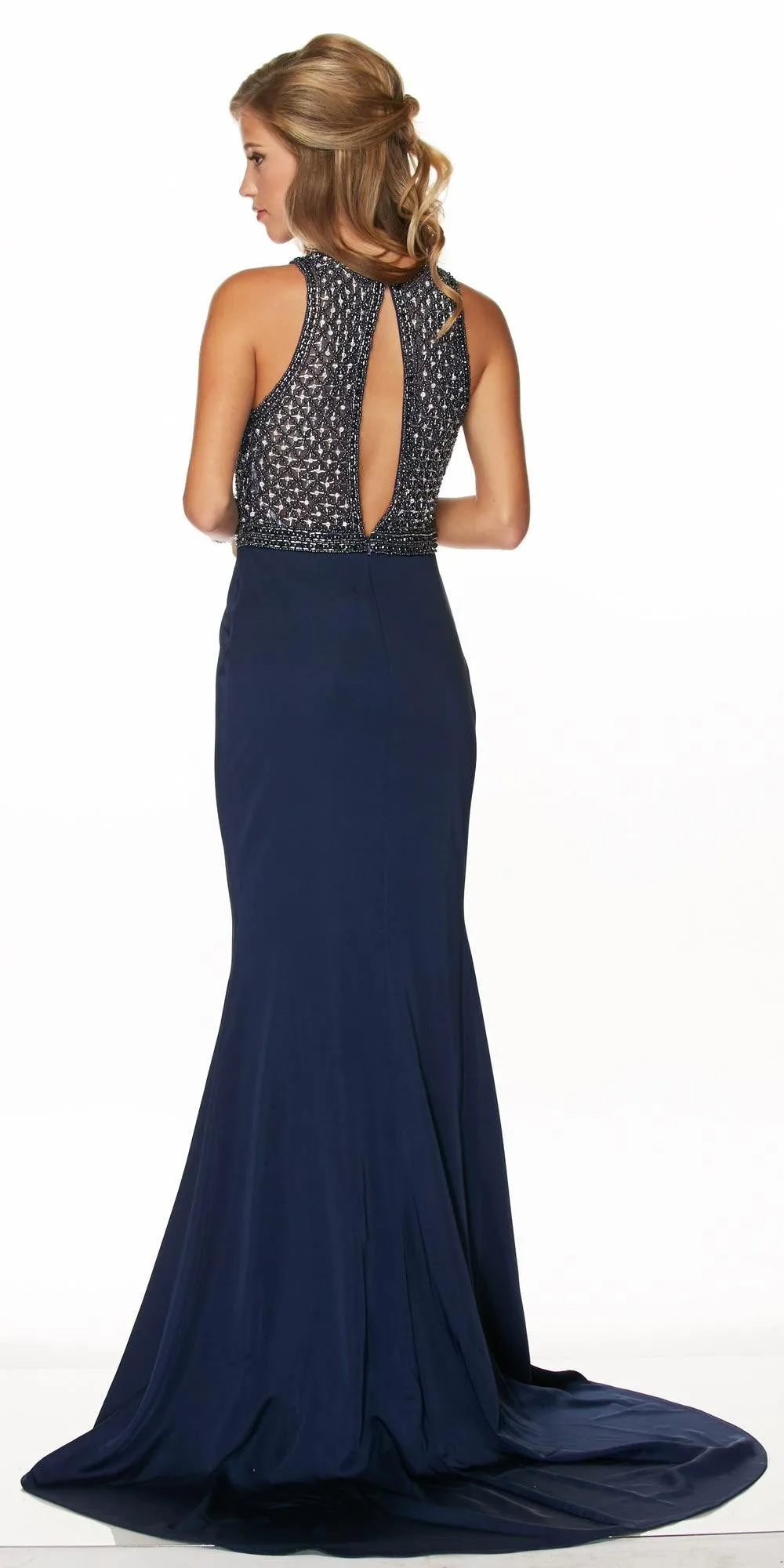 Juliet 649 Long Dress Embellished Bodice Keyhole Back