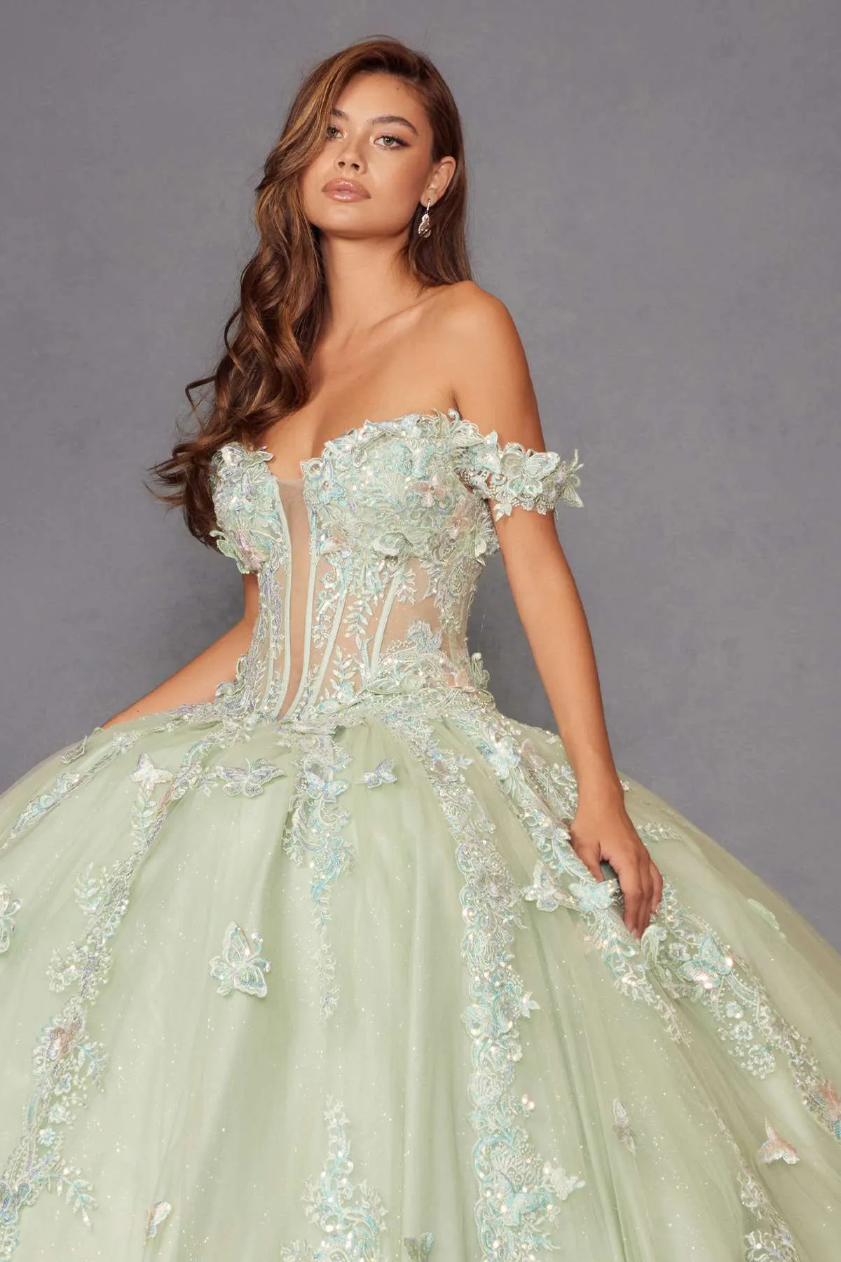 Juliet JT1485J Off the Shoulder Cinderella Quinceanera Ball Gown