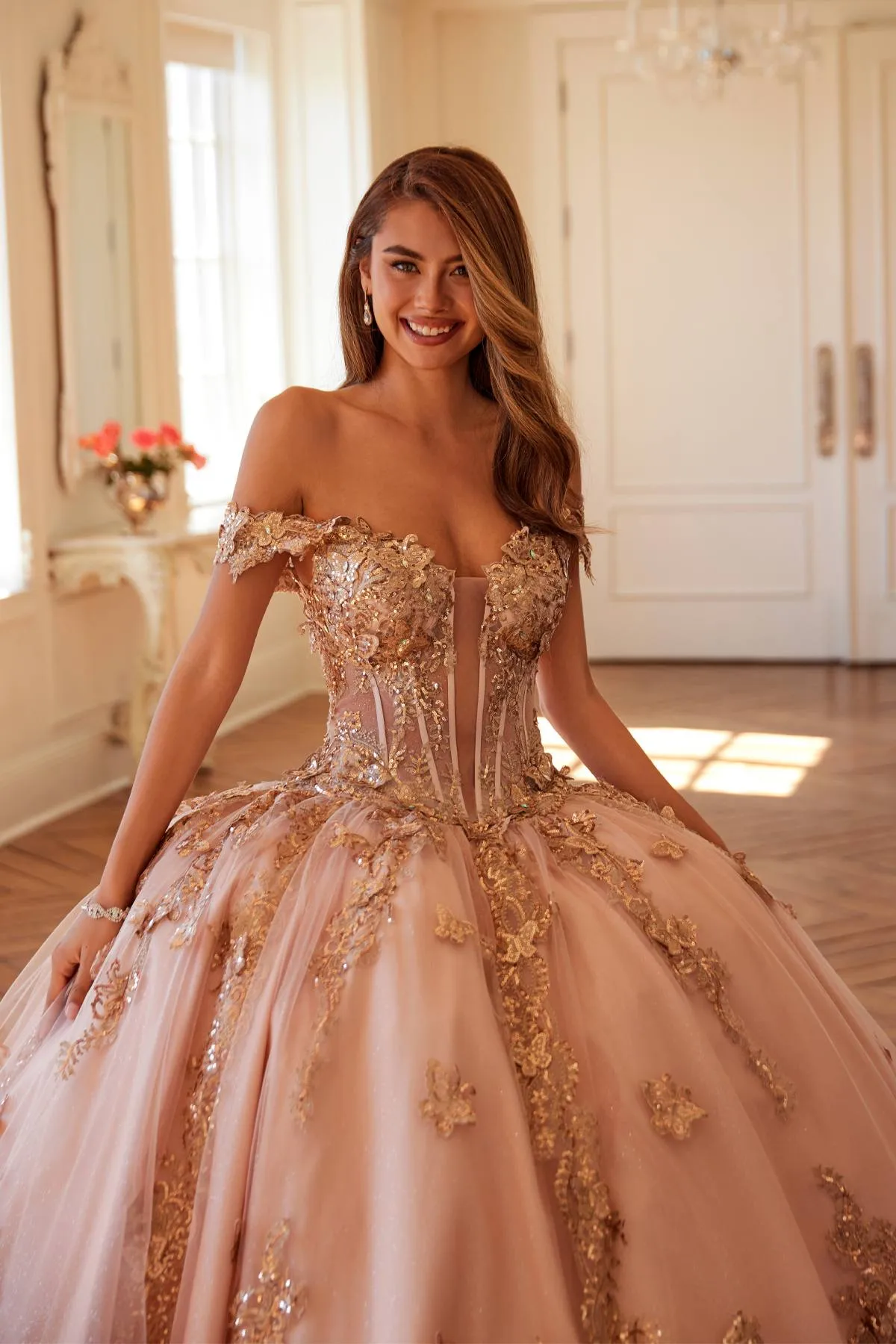 Juliet JT1485J Off the Shoulder Cinderella Quinceanera Ball Gown