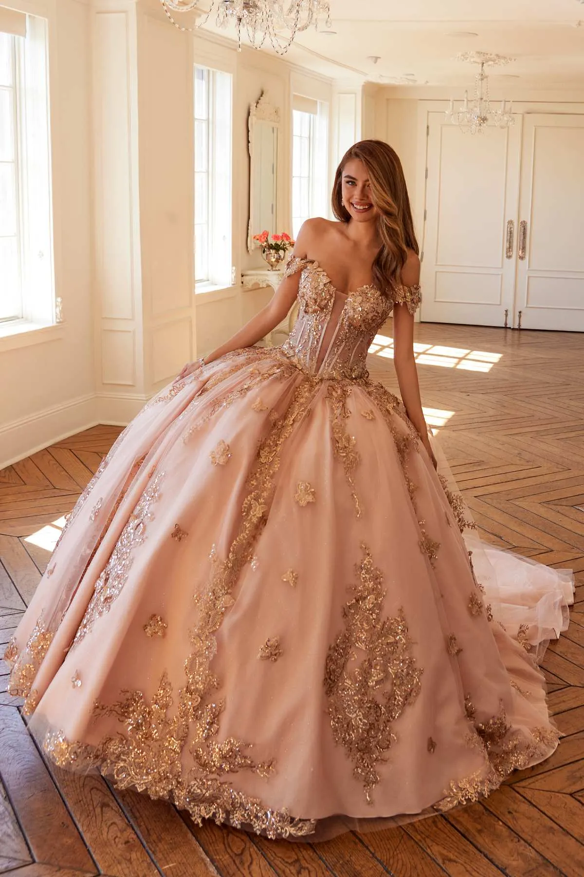 Juliet JT1485J Off the Shoulder Cinderella Quinceanera Ball Gown